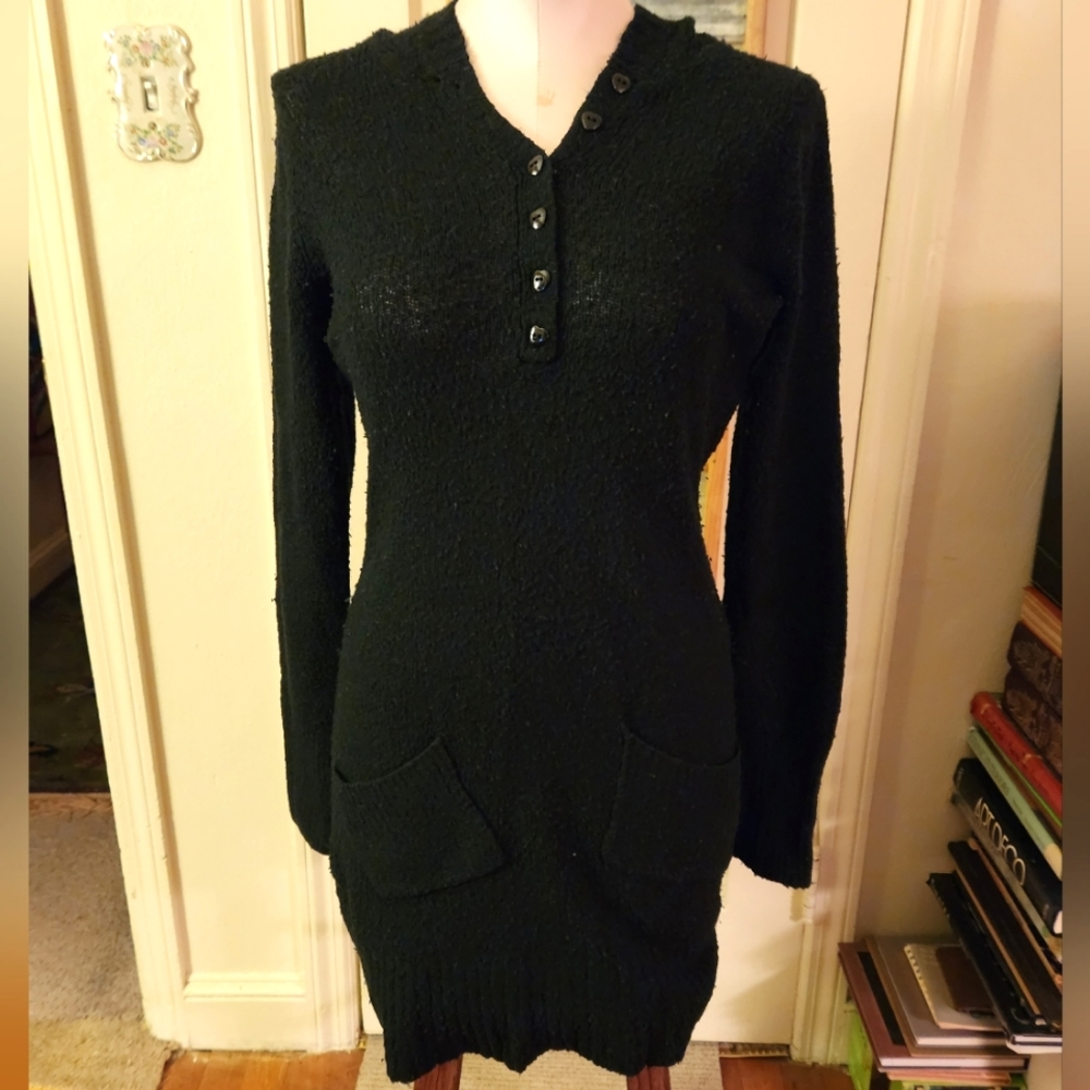 Vintage Black Sweater Dress Love Rocks Hood 90s